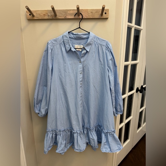 Anthropologie Sally Tunic shirt button down blue stripe Dress - Picture 2 of 7